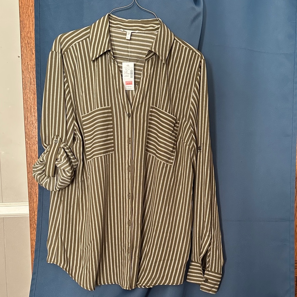 Maurices Olive Striped Button Down Shirt